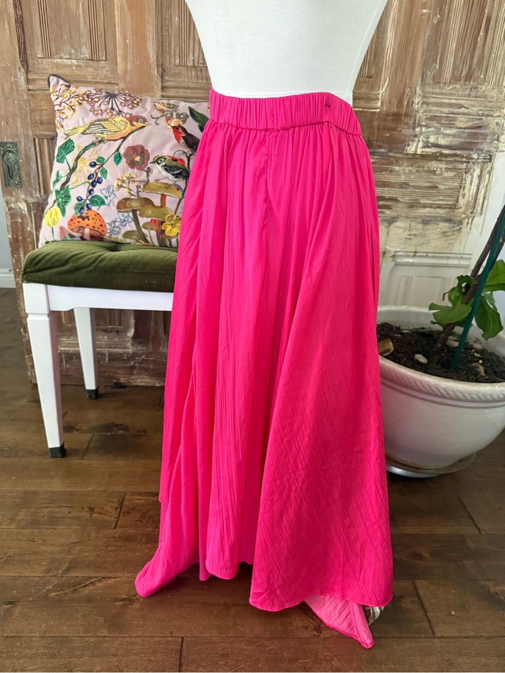 Anthropologie Women's Hot Pink Maxi Skirt - Elastic Waist